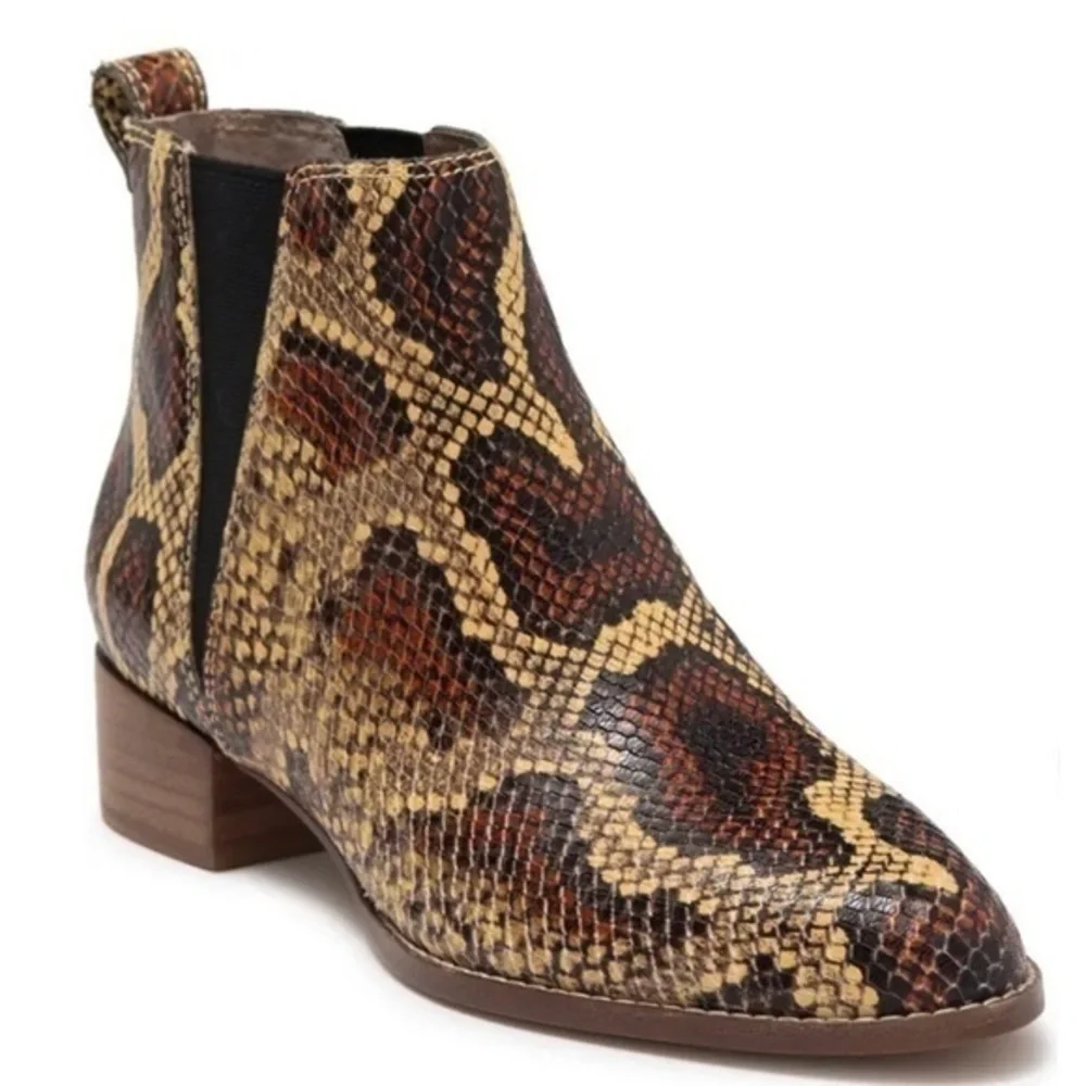 Madewell Cara Tan Brown Snakeskin Embossed Leather Chelsea Boots